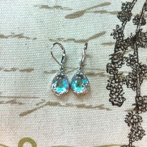 Sterling Silver Drop Earrings With Moonstone, Lever Back Closure, Dainty